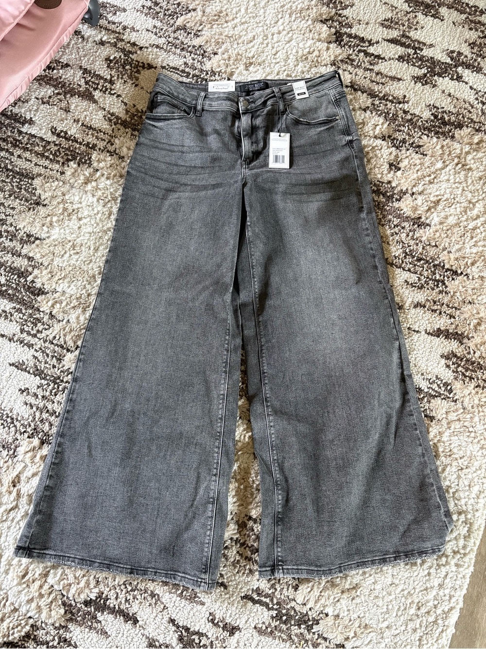 Judy Blue Stormy Days Mid Rise Gray Palazzo Jeans with Split Back Yokes